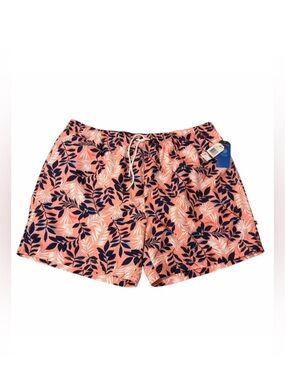 Nautica Men’s Coral & Navy Leaf Print Swim Trunks XXL
